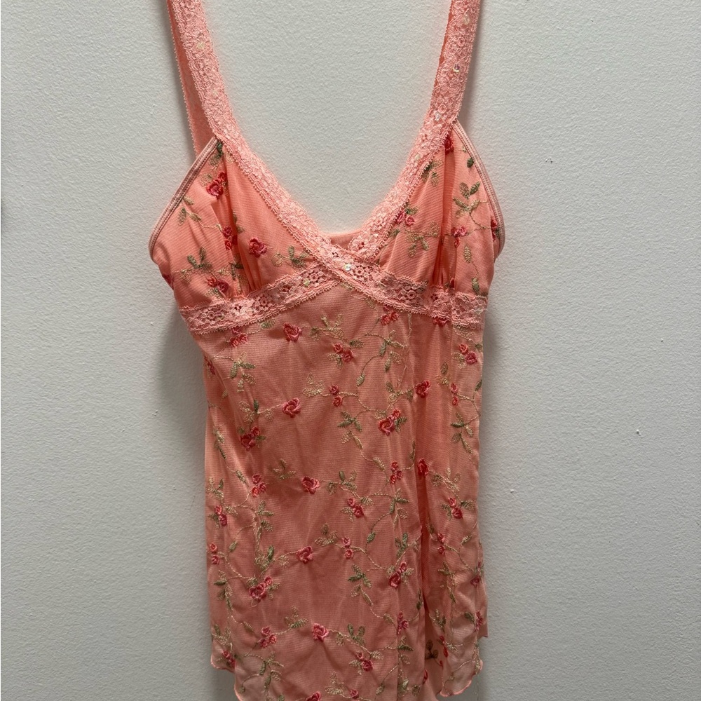 Vintage Victoria's Secret Peach Embroidered Lace Slip top